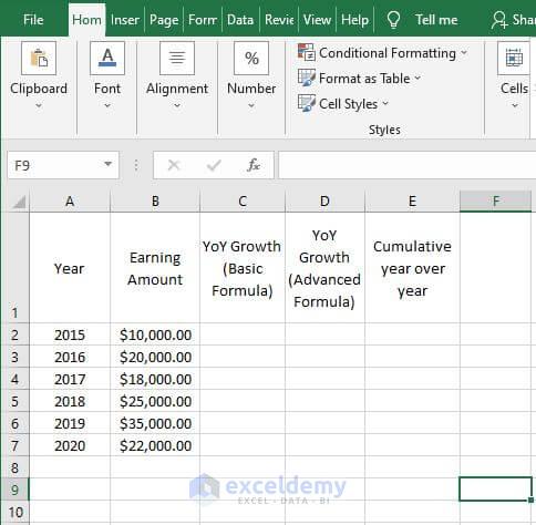Excel Sheet - Calculate YoY Percentage Change