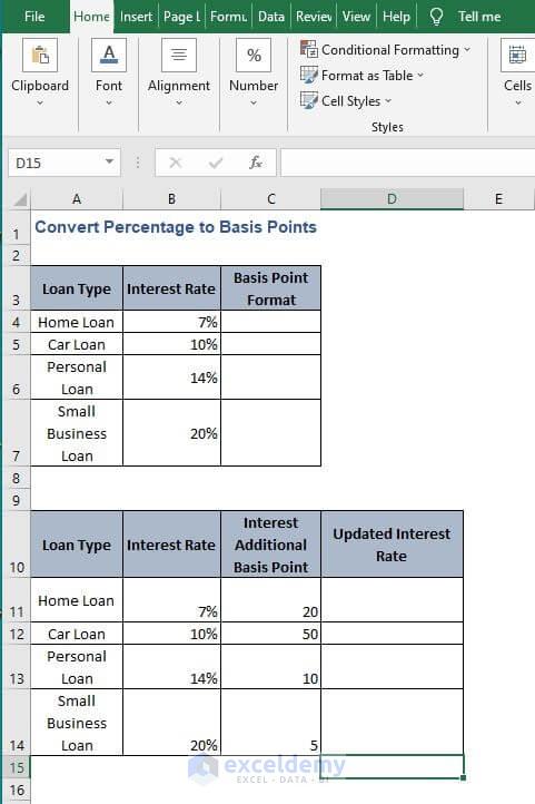 Excel Sheet - Convert Percentage to Basis Points in Excel