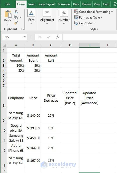 Excel Sheet - Subtract a Percentage in Excel