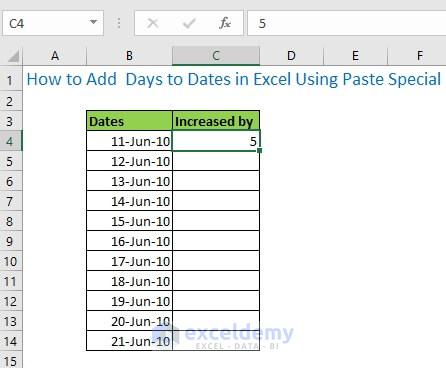 How to Add  Days to Dates in Excel Using Paste Special (With Shortcut)