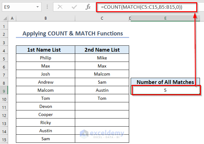 Using COUNT & MATCH Functions to Count Matches in Any Two Columns