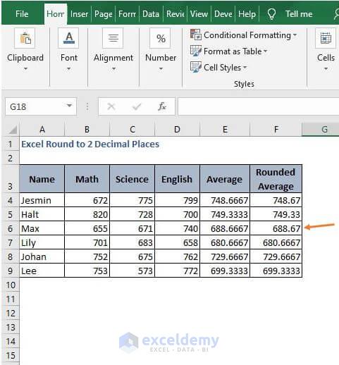 Example custom - Excel Round to 2 Decimal Places