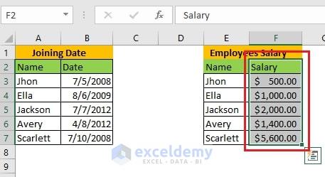 Select the column (F) or row heading ( Salary).