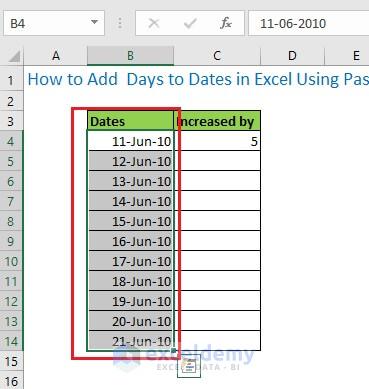 Select the Dates cells