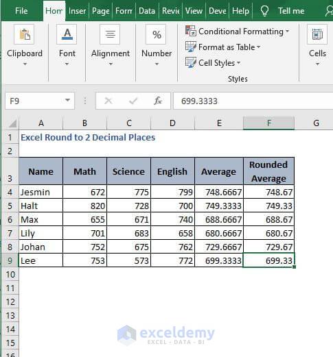 All value fill - Excel Round to 2 Decimal Places