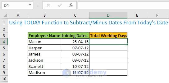 Using TODAY Function to Subtract or Minus Dates From Today's Date