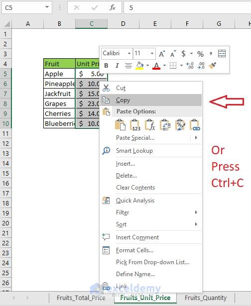 Right Click on it and select copy or use keyboard shortcut Ctrl+C