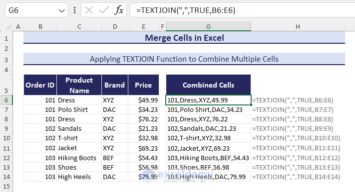 Applying TEXTJOIN Function to Combine Multiple Cells