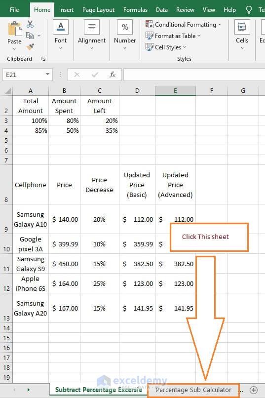  Select Percentage Sub Calculator - Subtract a Percentage in Excel