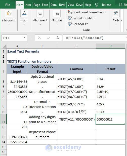 Add number example - Excel Text Formula
