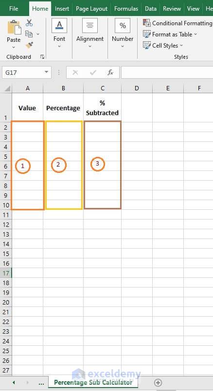 Calculator - Subtract a Percentage in Excel