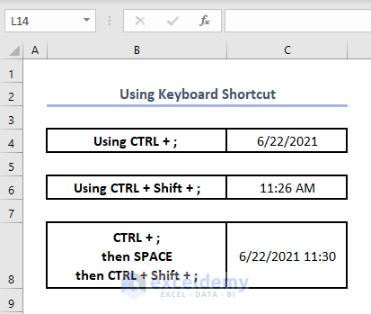 Keyboard shortcut to enter date and time automatically in Excel