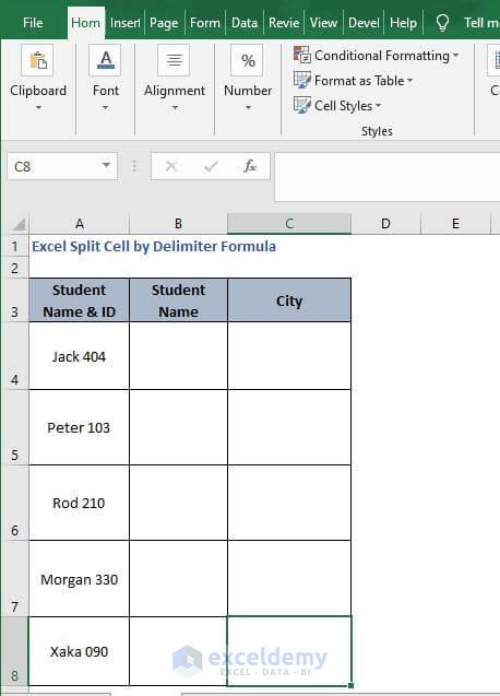 New sheet example - Excel Split Cell by Delimiter Formula