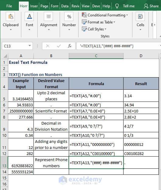 Phone number format formula - Excel Text Formula