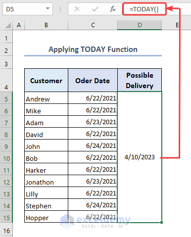 Excel TODAY function to enter date automatically