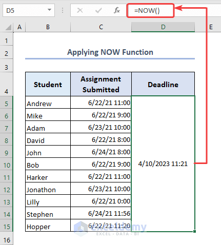 Excel NOW function to enter date automatically