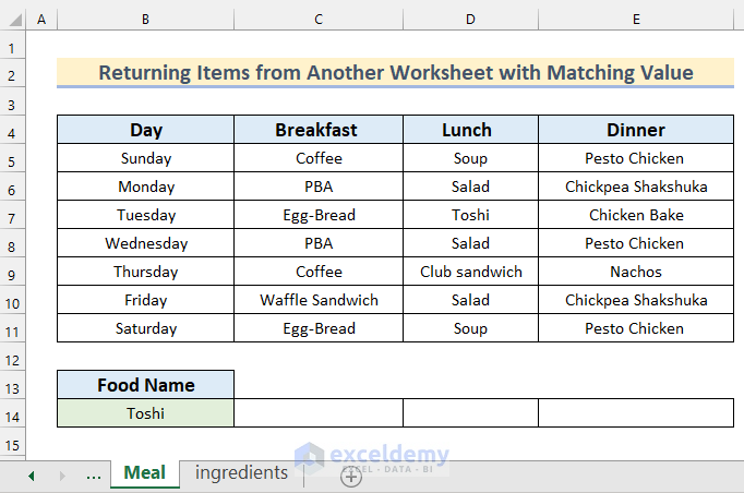 Week Meals Planning Worksheet