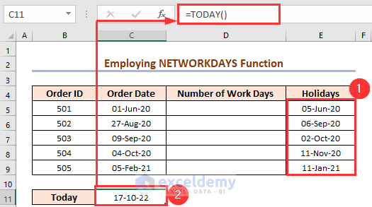 Employing NETWORKDAYS Function in Excel to Calculate Number of Days Between Today and Another Date