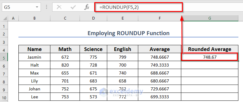 Applying ROUNDUP Function to Round Up to 2 Decimal Places in Excel