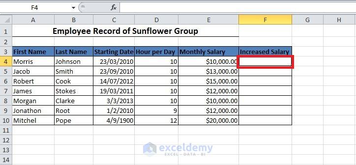 First Cell Selected to Multiply a Column in Excel by a Constant