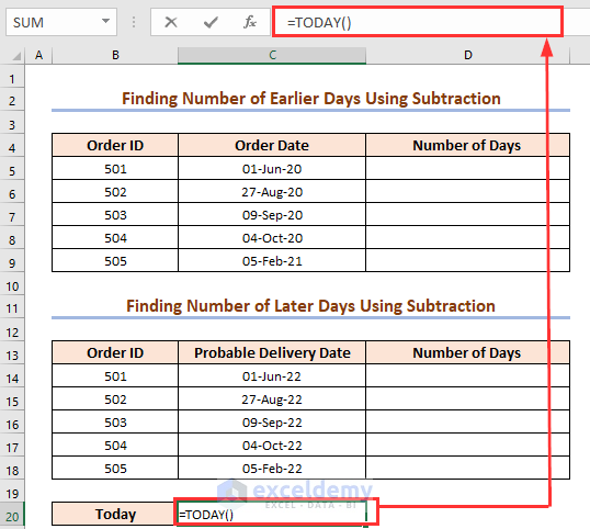 Simple Subtraction Formula to Calculate Number of Days Between Today and Another Date in Excel