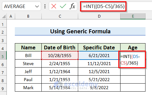 Use Generic Formula with INT Function to Get Age on a Specific Date