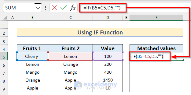 Check If One Cell Equals Another & Then Return Another Cell in Excel Using IF Function
