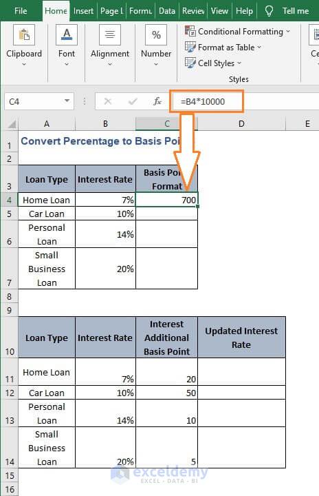 Basis Point from Percentage - Convert Percentage to Basis Points in Excel