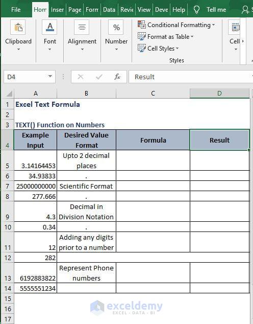 Example - Excel Text Formula