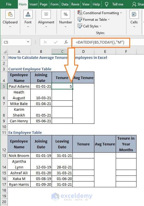 Dynamic example tenure months - How to Calculate Average Tenure of Employees in Excel