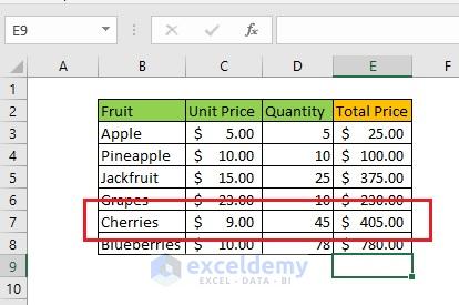Go to Fruits_Total_Price and here the price of the Cherries will also be updated and the Total Price will be calculated properly