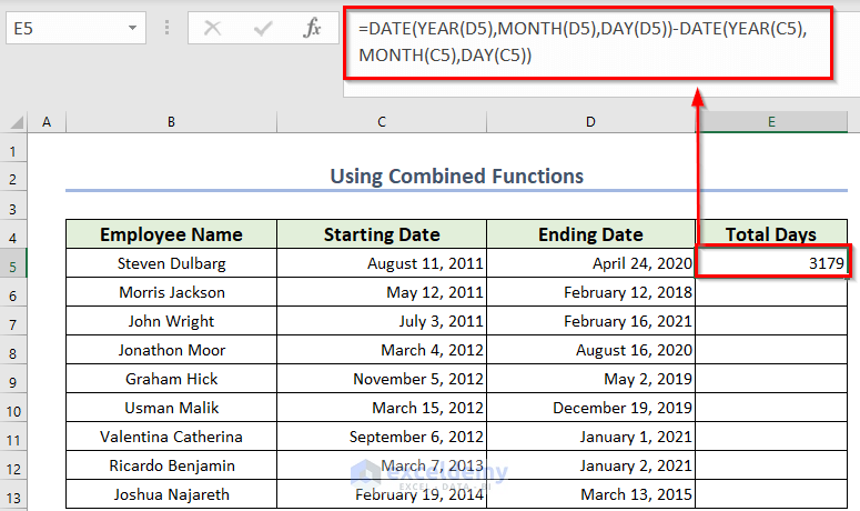 Use of Combination of Functions to Count Days from Date in Excel