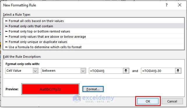  then press the Ok button of Conditional formatting.