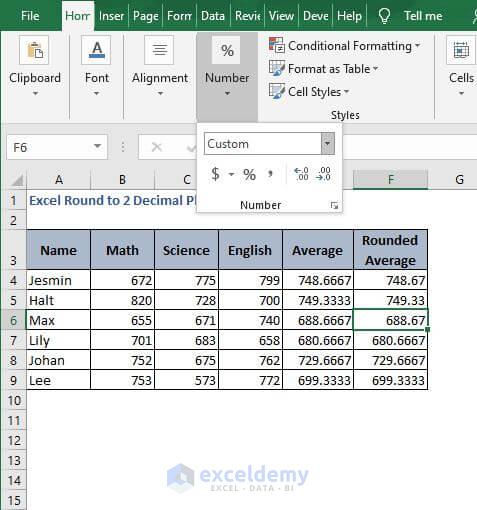Own custom ex-Excel Round to 2 Decimal Places