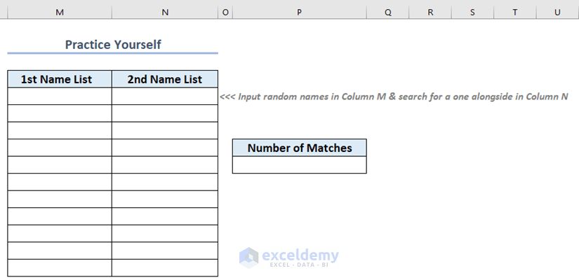 Practice Section for how does excel count matches in two columns
