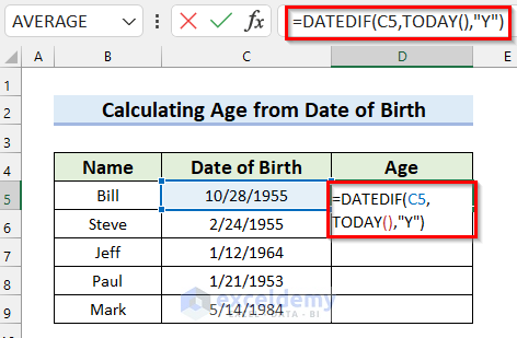How to Calculate Age from Date of Birth in Excel