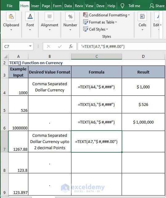 Decimal Currency formation - Excel Text Formula