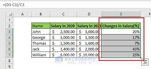 All the values will be converted into % in column E