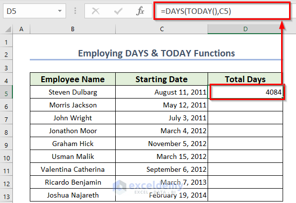 Employing TODAY & DAYS Functions to Count Days from Date 