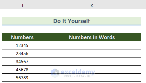 Practice Section to convert number to words in Excel