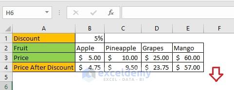 How to shift cell across row in Excel
