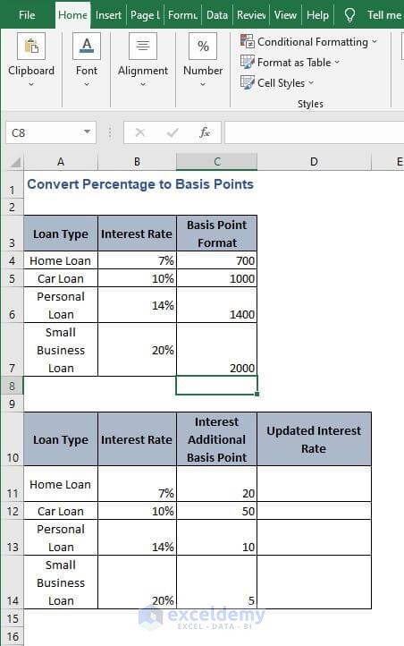 AutoFill-Convert Percentage to Basis Points in Excel