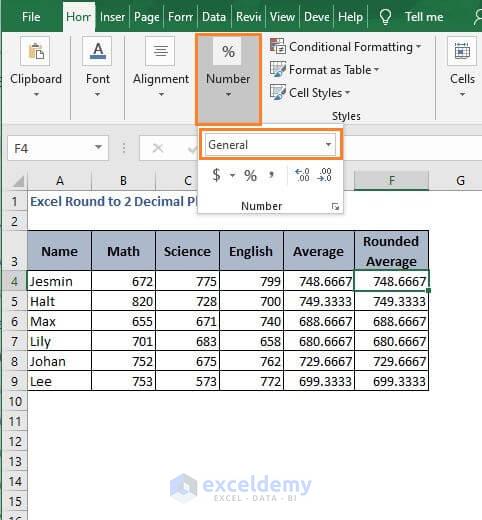 Number Section - Excel Round to 2 Decimal Places