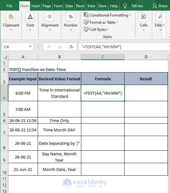 Standard time format - Excel Text Formula