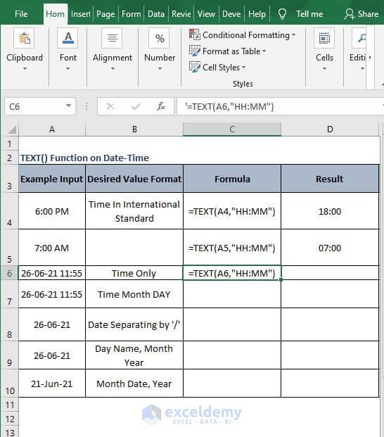 Time only - Excel Text Formula