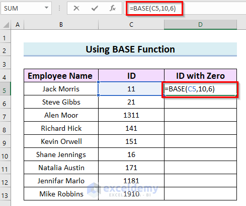Add Leading Zeros Using Excel BASE Function 