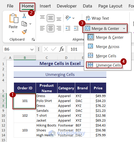 How to Unmerge Cells in Excel