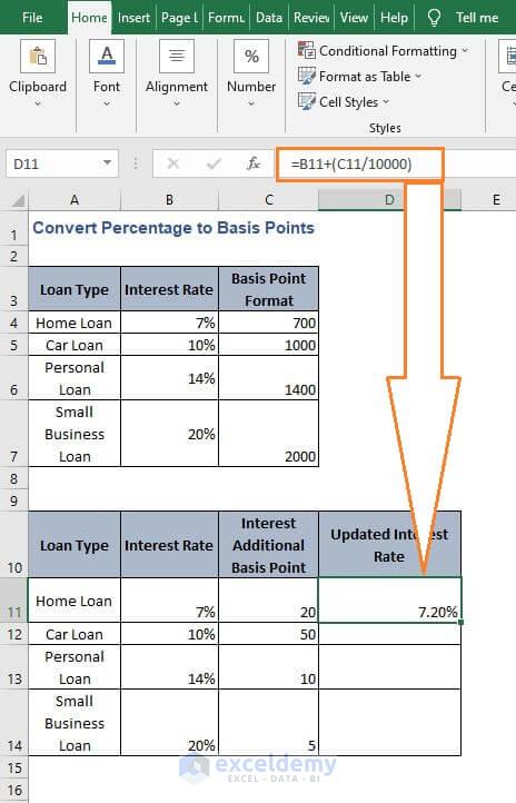 Calculate Basis interest - Convert Percentage to Basis Points in Excel