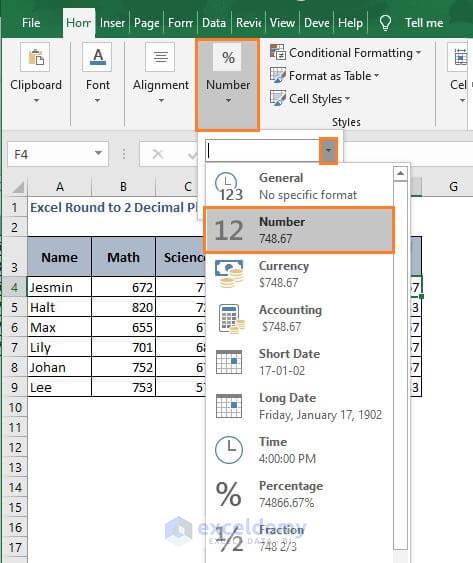 Number - Excel Round to 2 Decimal Places