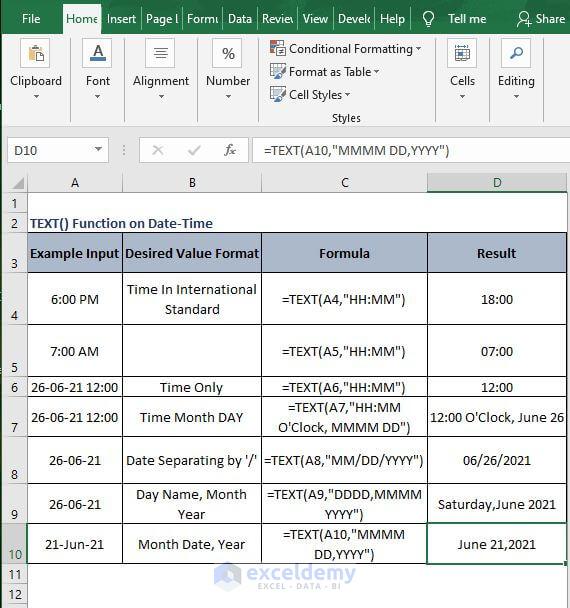 Example of Month date year - Excel Text Formula